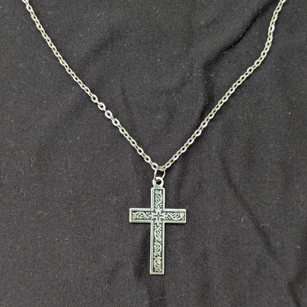 Silver Black Enamel Cross Pendant Necklace Women Jewelry